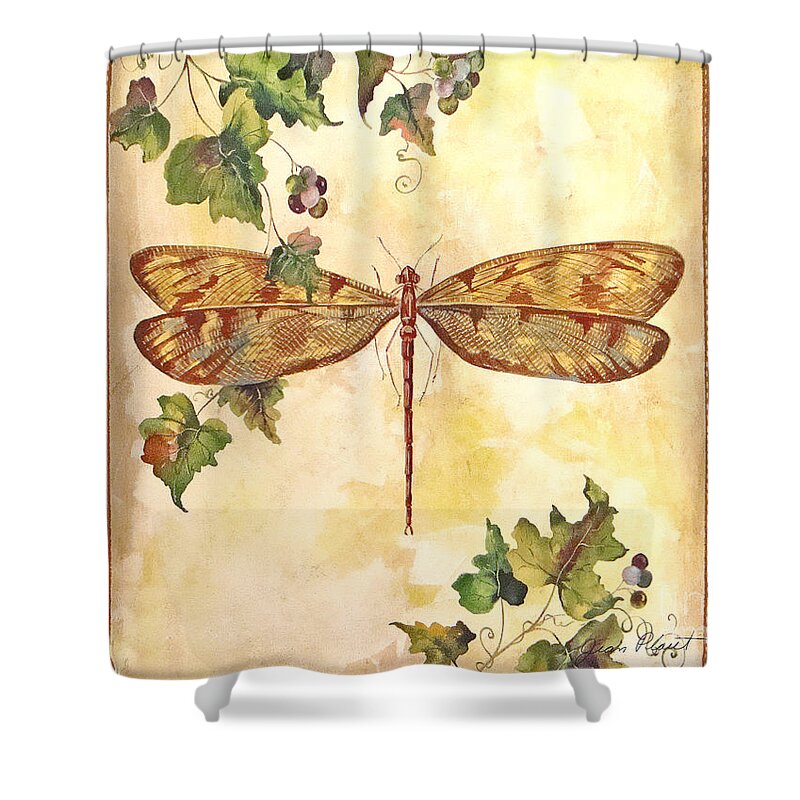 Painting Shower Curtain featuring the painting Vineyard Dragonfly by Jean Plout