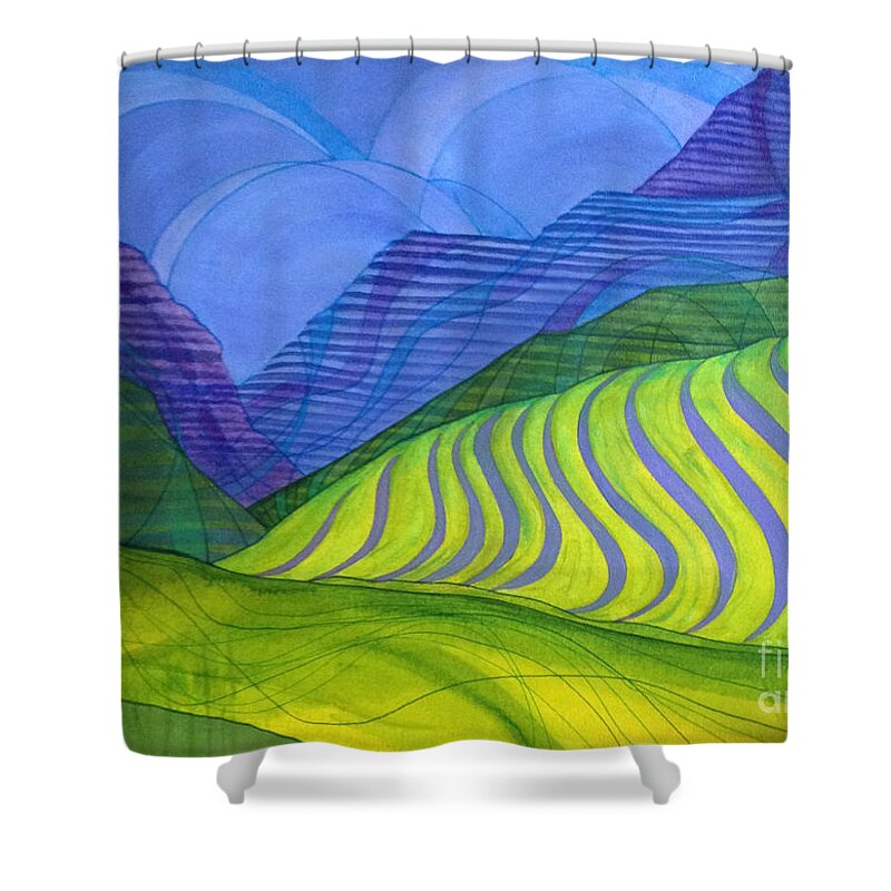 Landscape Shower Curtain featuring the painting Vineyard by Lynellen Nielsen