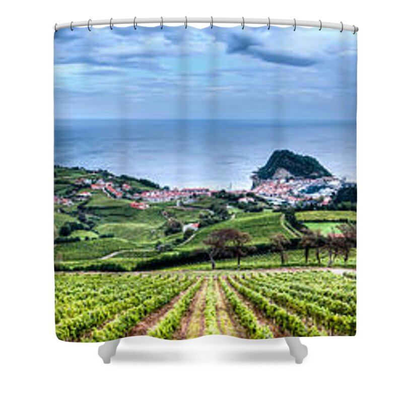 Getaria Vineyards Shower Curtain featuring the photograph Vineyards by the Sea by Weston Westmoreland