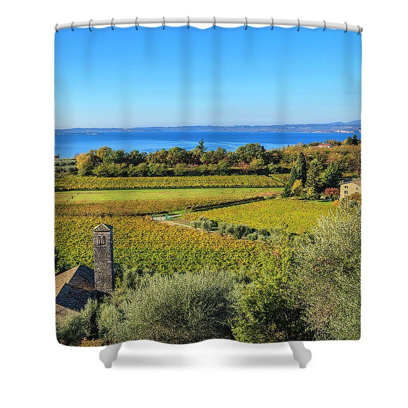 Scenics Shower Curtain featuring the photograph Vineyards In Autumn, Lake Garda, Italy by Flavio Vallenari