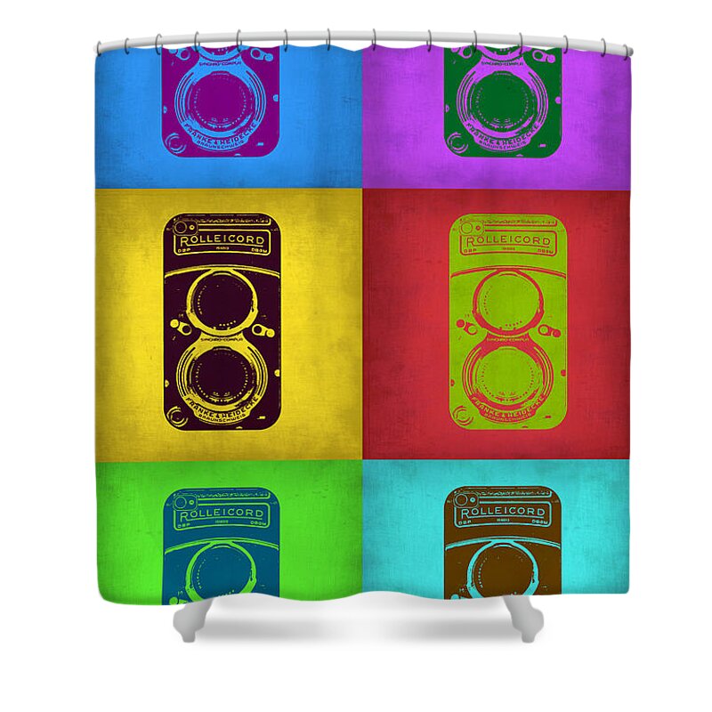 Vintage Camera Shower Curtain featuring the painting Vintage Camera Pop Art 2 by Naxart Studio