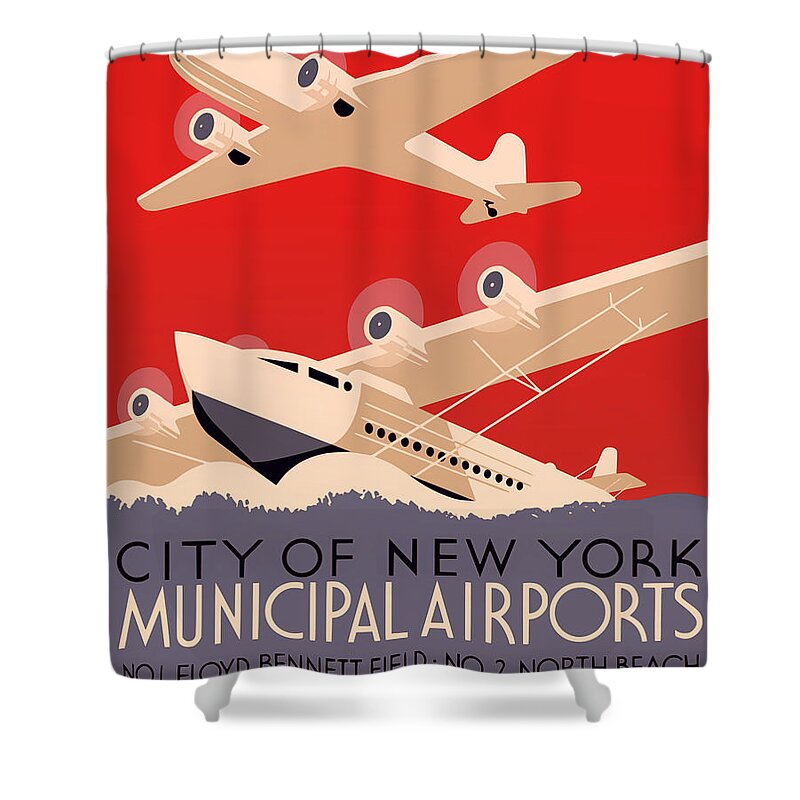Poster Shower Curtain featuring the drawing Vintage City of New York Municipal Airports Poster 1937 by Mountain Dreams