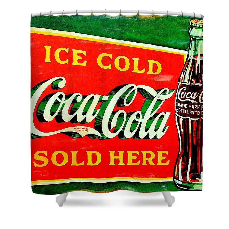 Signs Shower Curtain featuring the painting Vintage Coca-Cola Sign by Karl Wagner