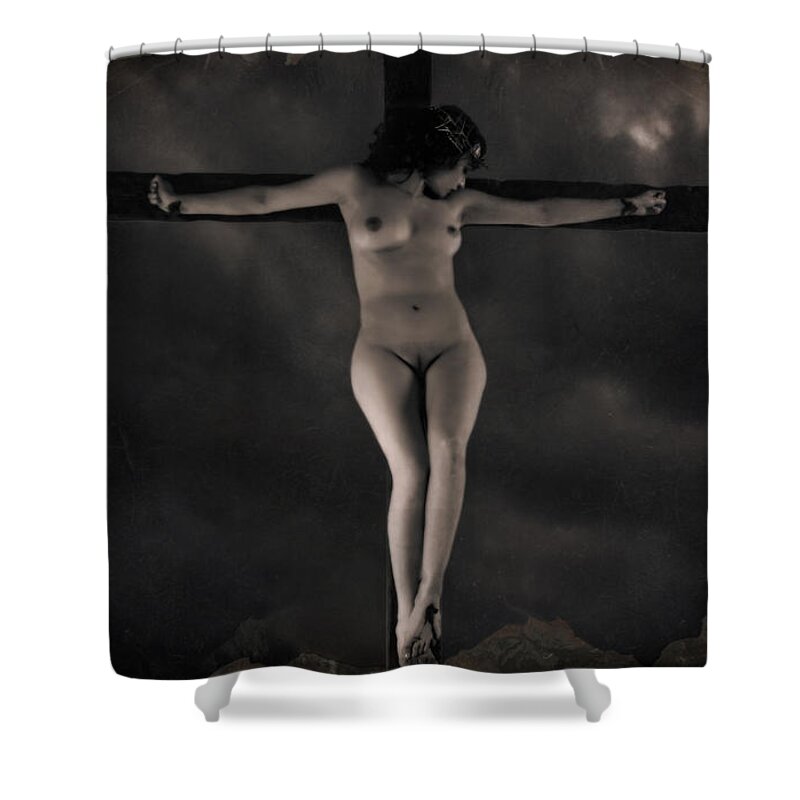 Crucifixion Shower Curtain featuring the photograph Vintage crucifixion by Ramon Martinez