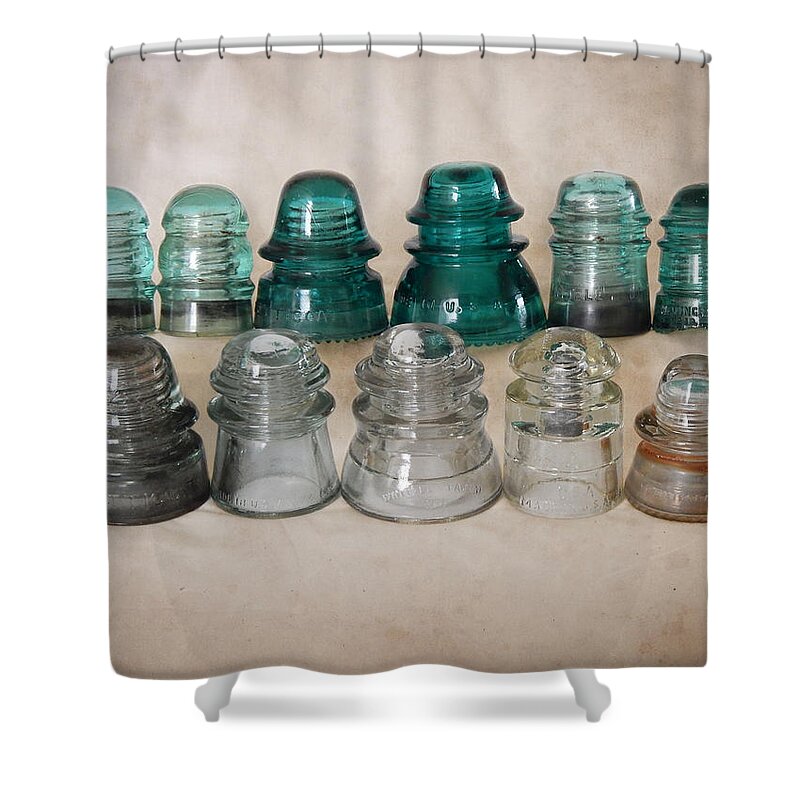 Vintage Glass Shower Curtain featuring the photograph Vintage Glass Insulators by Phil Perkins