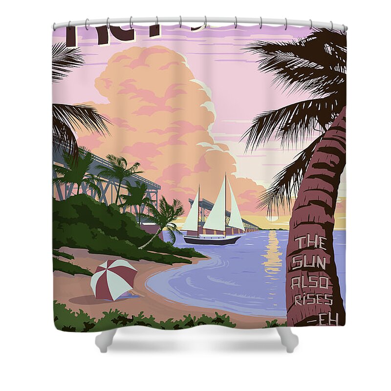 Vintage Key West Travel Poster Shower Curtain featuring the drawing Vintage Key West Travel Poster by Jon Neidert