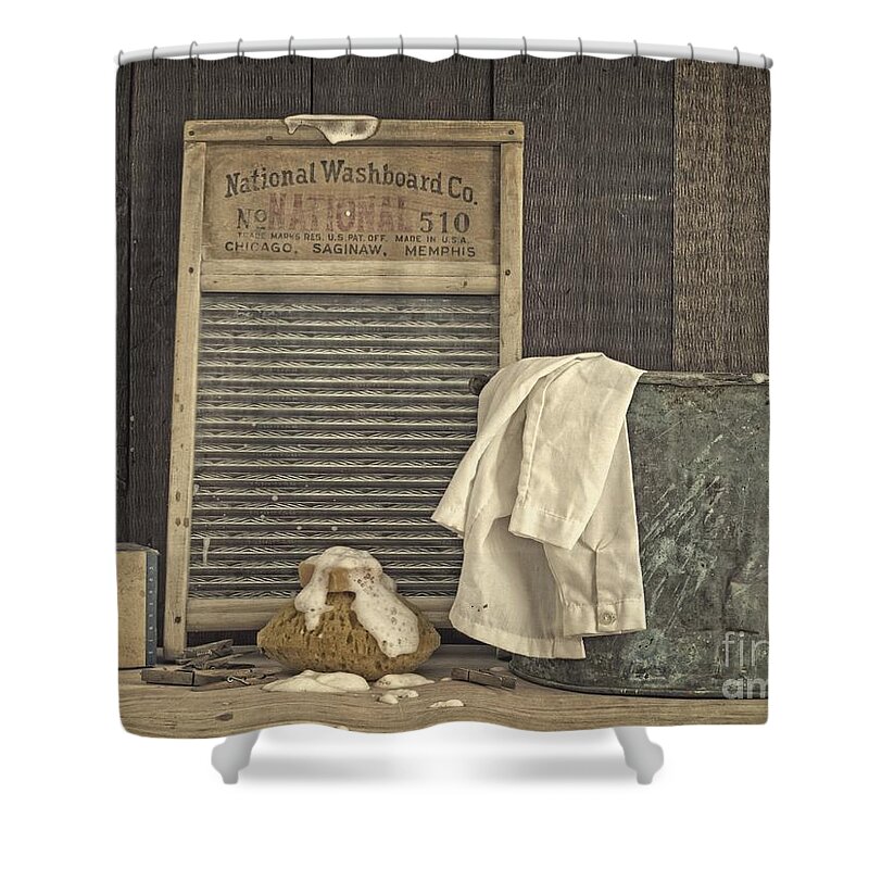 Laundry Shower Curtain featuring the photograph Vintage Laundry Room II by Edward M Fielding by Edward Fielding