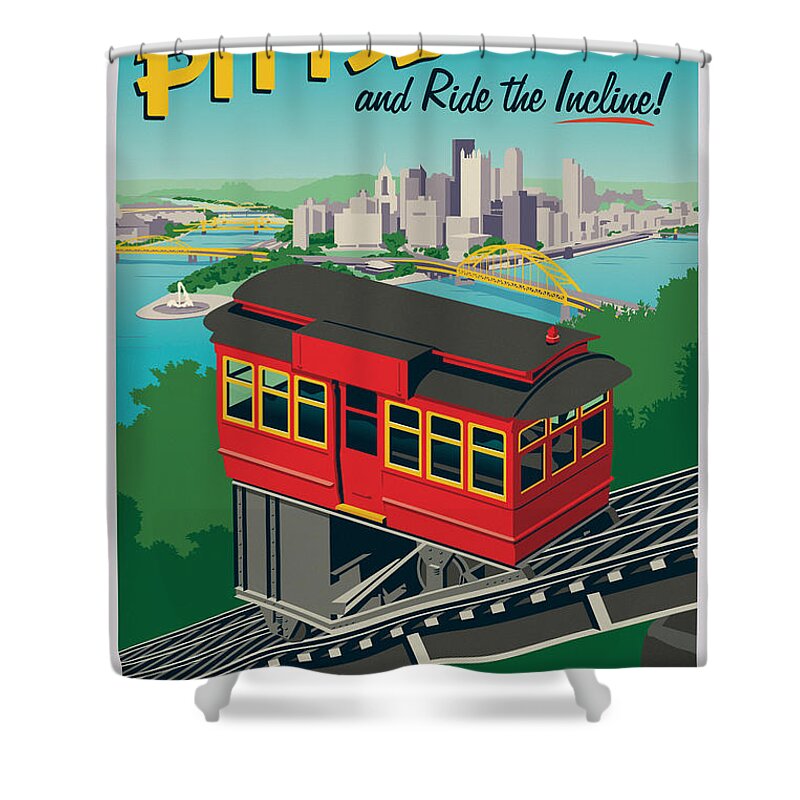 Travel Poster Shower Curtain featuring the digital art Pittsburgh Poster - Incline by Jim Zahniser