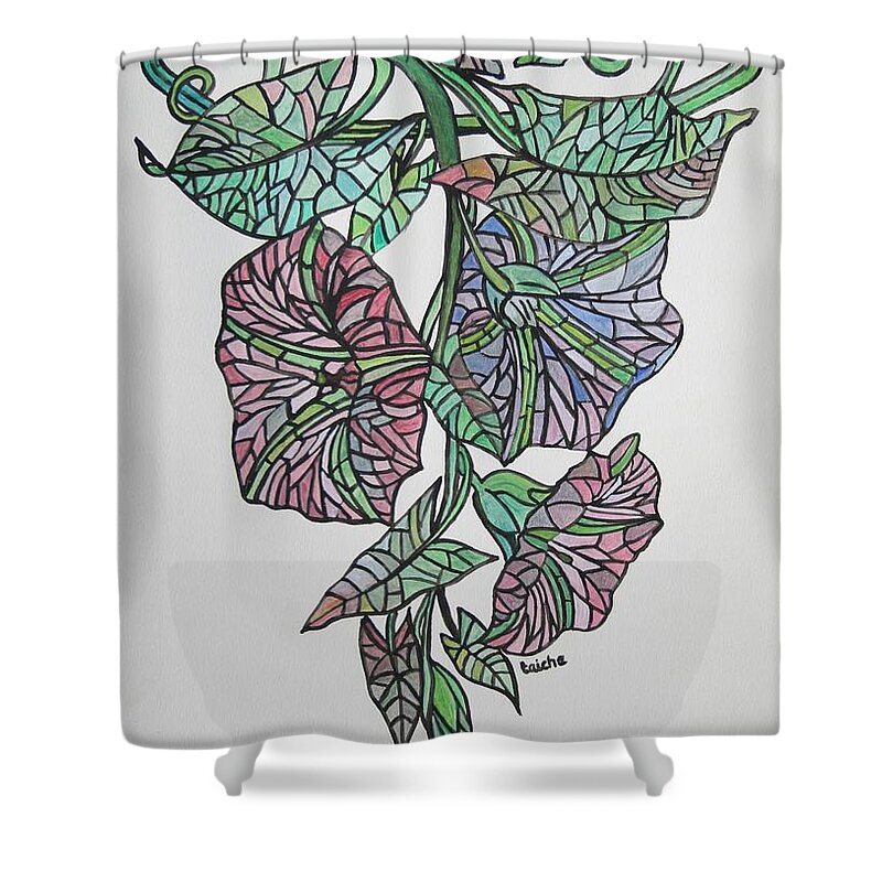Morning Glory Shower Curtain featuring the painting Vintage Style Stained Glass Morning Glory by Taiche Acrylic Art