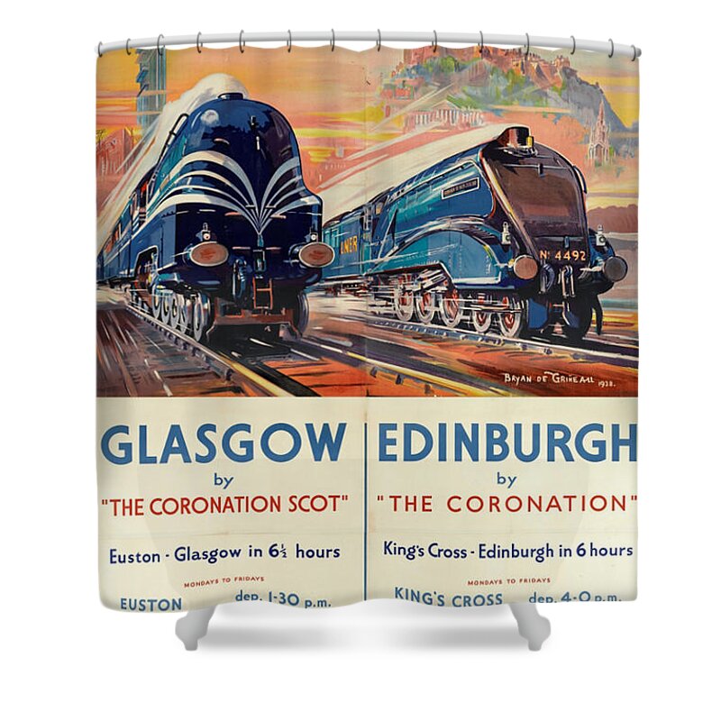 Glasgow Shower Curtain featuring the digital art Vintage Train Travel - Glasgow and Edinburgh by Georgia Fowler