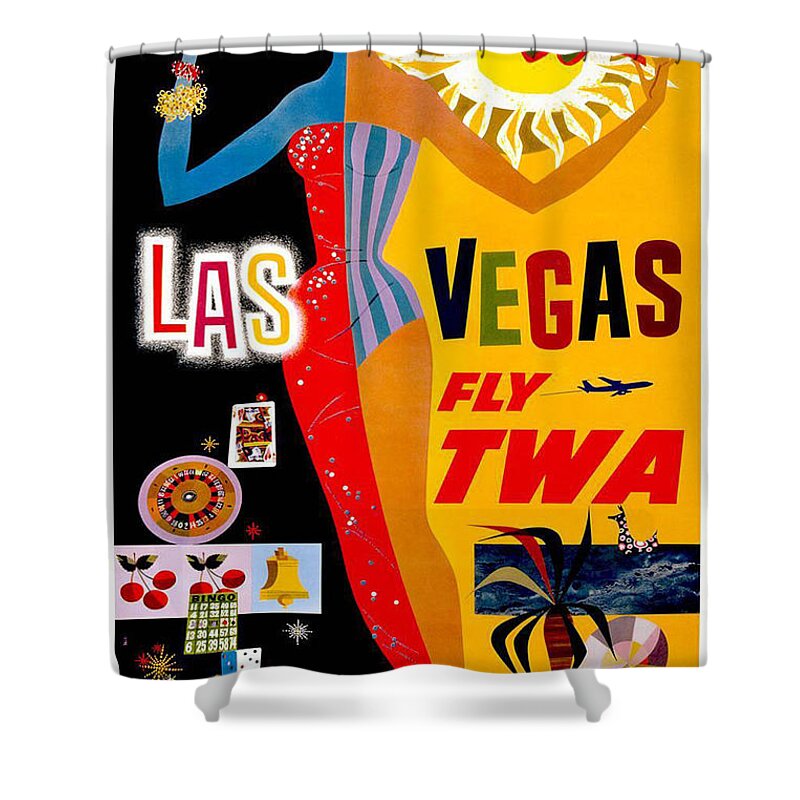Las Vegas Shower Curtain featuring the digital art Vintage Travel Poster - Las Vegas by Georgia Clare