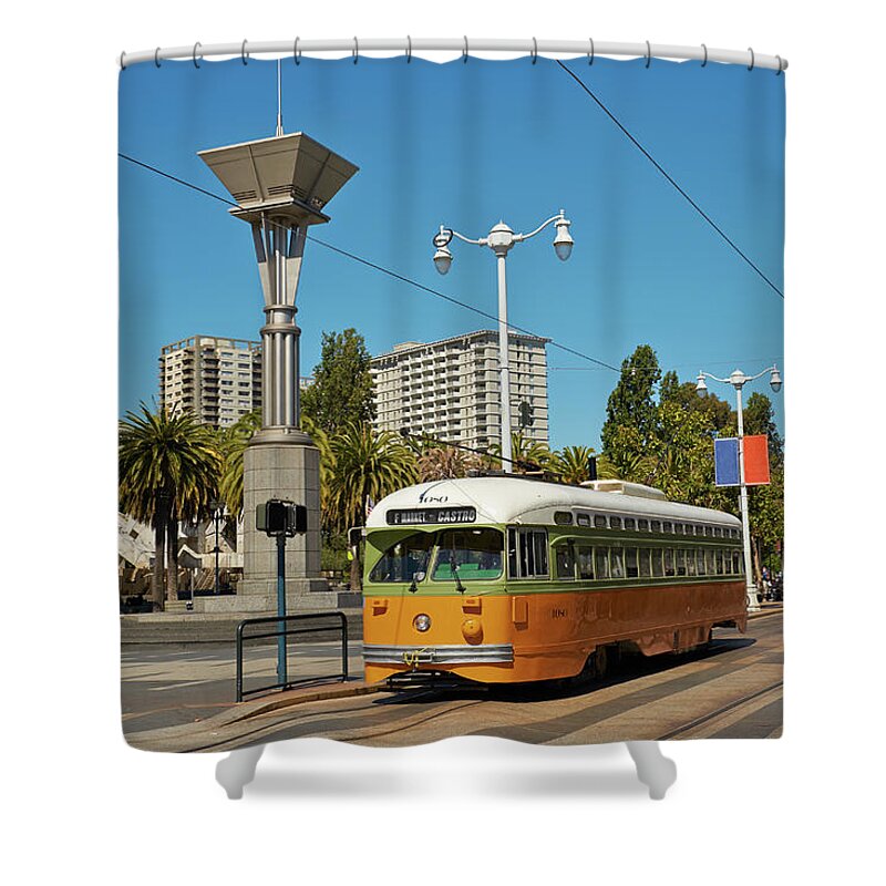 Built Structure Shower Curtain featuring the photograph Vintage Trolly Car by Steve Lewis Stock