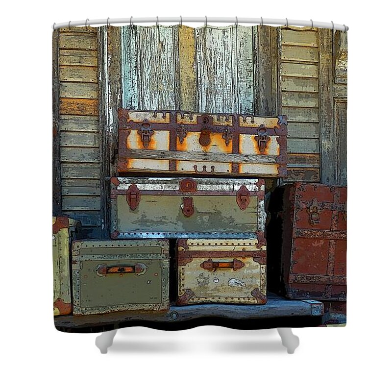 Marcia Lee Jones Shower Curtain featuring the photograph Vintage Trunks  sold by Marcia Lee Jones