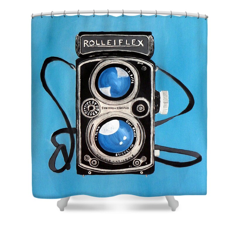 Camera Shower Curtain featuring the painting Vintage View Camera by Karyn Robinson