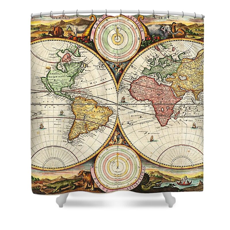 Antique Shower Curtain featuring the painting Vintage World Map by Daniel Stoopendaal
