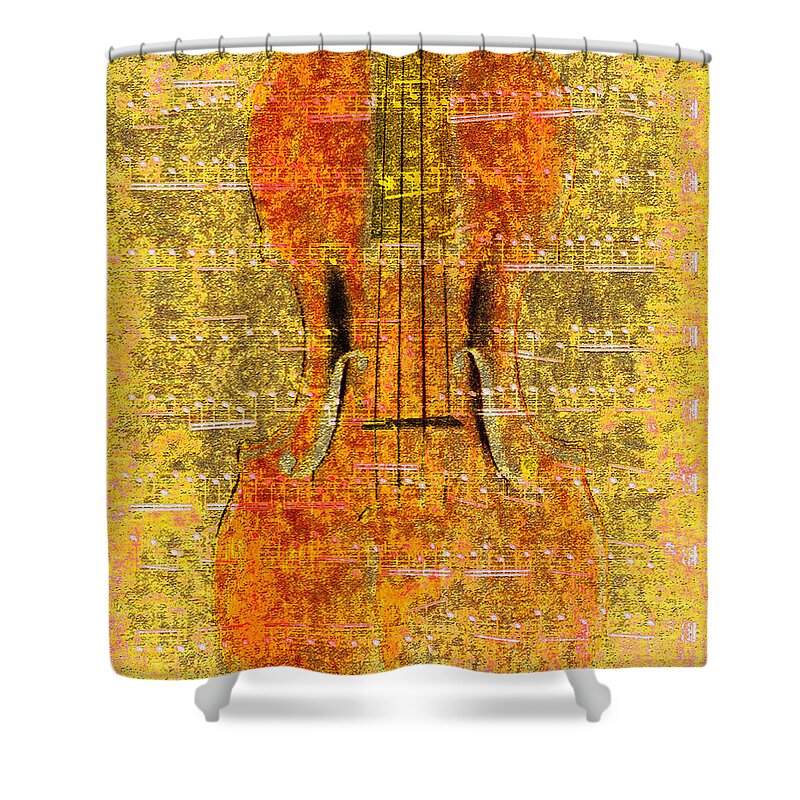 Classical Music Shower Curtain featuring the digital art Viola Gold by John Vincent Palozzi