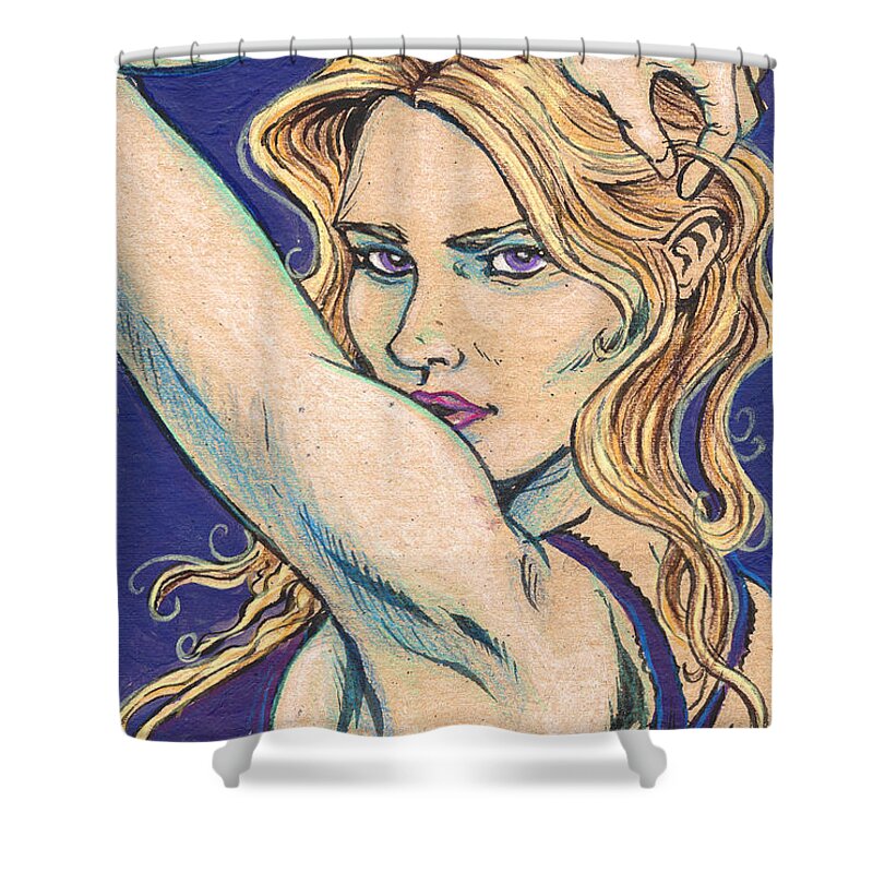 Model Shower Curtain featuring the drawing Violet Looker by John Ashton Golden