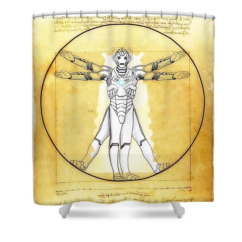 Cyberman Shower Curtain featuring the digital art Vitruvian Cyberman by HELGE Art Gallery