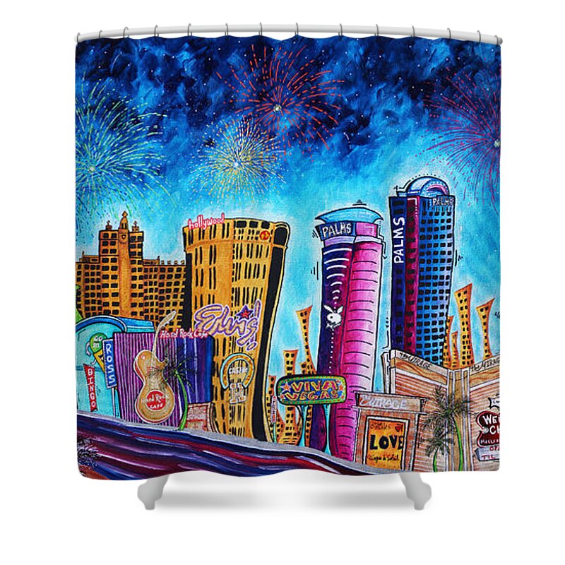 Viva Las Vegas a Fun and Funky PoP Art Painting of the Vegas Skyline and  Sign by Megan Duncanson Shower Curtain by Megan Aroon - Pixels