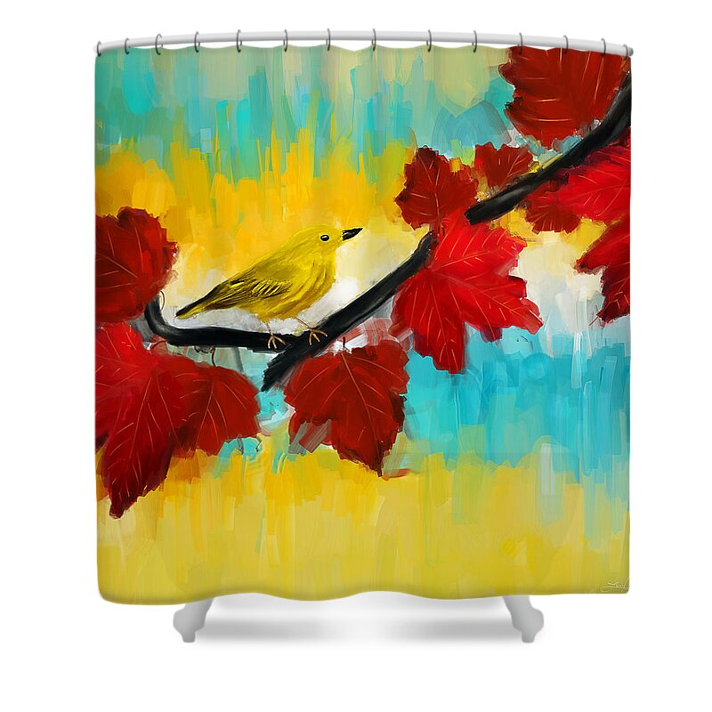 Yellow Shower Curtain featuring the painting Vividness by Lourry Legarde