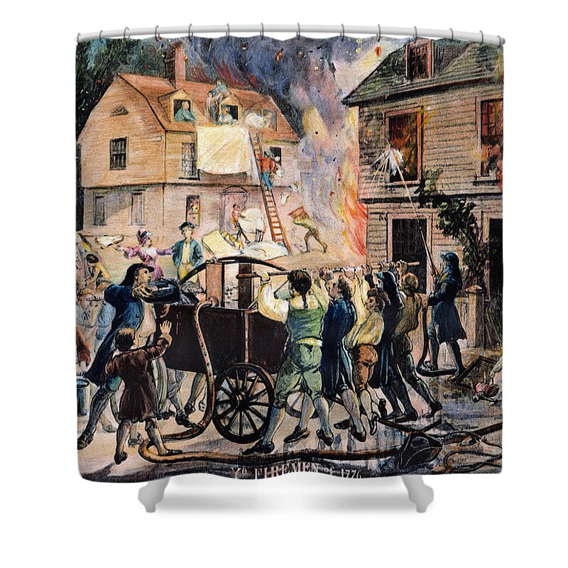 18th Century Shower Curtain featuring the photograph Volunteer Firefighters by Granger
