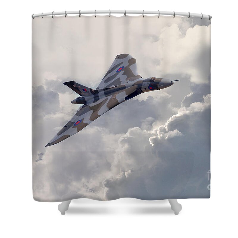 Avro Shower Curtain featuring the digital art Vulcan Topside by Airpower Art