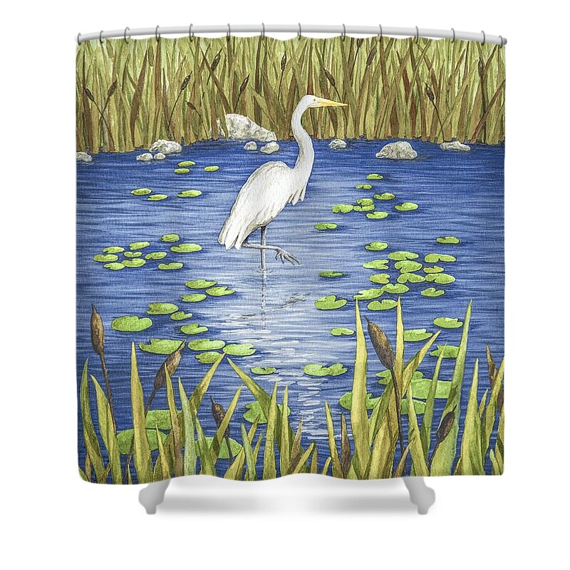 Print Shower Curtain featuring the painting Wading and Watching by Katherine Young-Beck