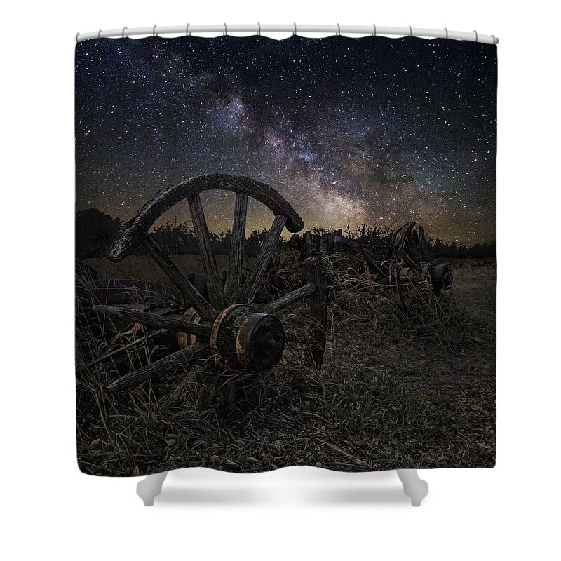 Wagon Decay And Milky Way Shower Curtain featuring the photograph Wagon Decay by Aaron J Groen