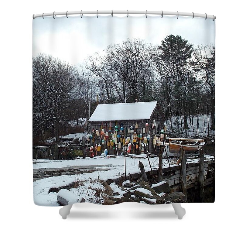 john Hancock Shack Shower Curtain featuring the photograph Waiting for lobster by Barbara McDevitt
