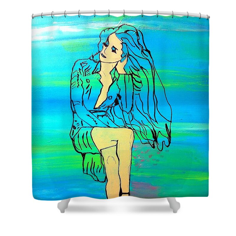 Woman Waiting Shower Curtain featuring the painting Waiting II by Saundra Myles