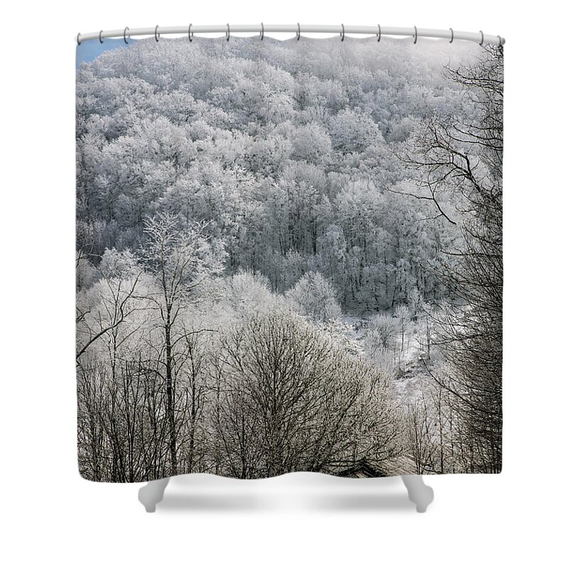 Snow Shower Curtain featuring the photograph Waiting Out Winter by John Haldane