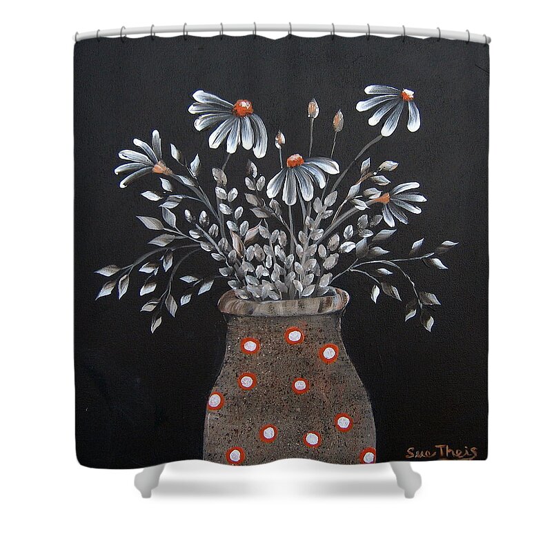 Flowers Shower Curtain featuring the painting Wake Up and See the Flowers by Suzanne Theis