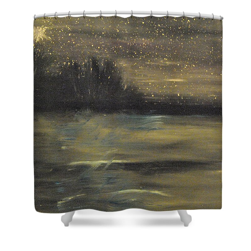 Night Sky Shower Curtain featuring the painting Walk on the night Beach by Suzanne Surber