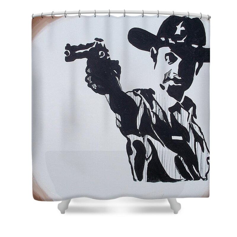Walking Dead Shower Curtain featuring the painting Walking Dead Rick Shoots by Marisela Mungia