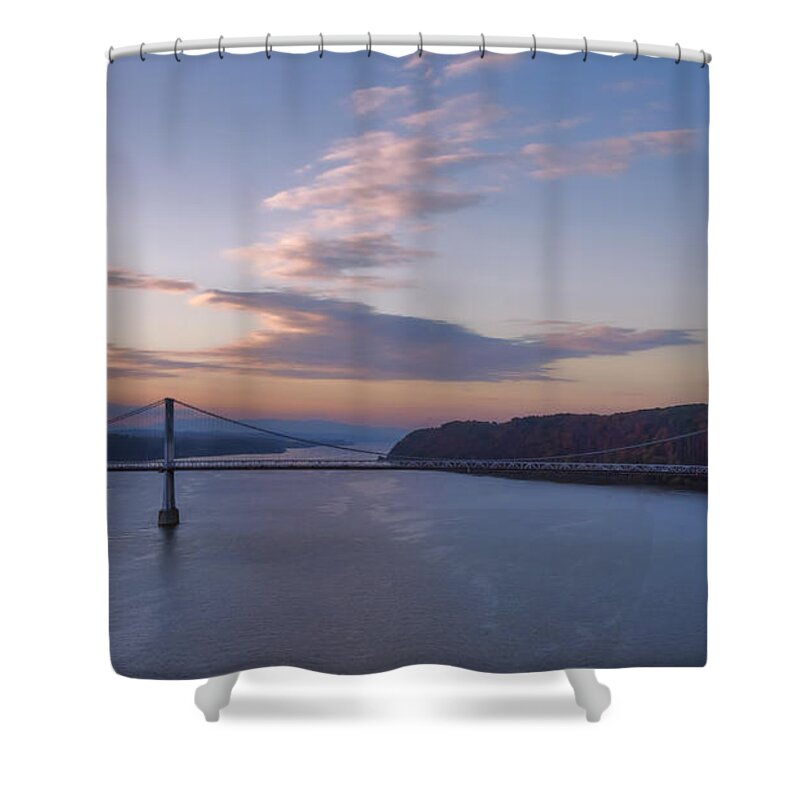Poughkeepsie Shower Curtain featuring the photograph Walkway Over The Hudson Dawn by Joan Carroll