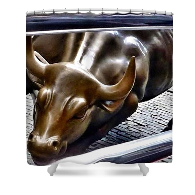 Wall Street Bull Statue Shower Curtain featuring the photograph Wall Street Bull Statue by Susan Garren