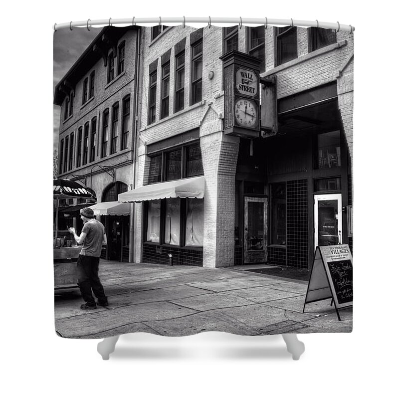 Asheville Shower Curtain featuring the photograph Wall Street Hot Dogs in Asheville NC by Greg and Chrystal Mimbs