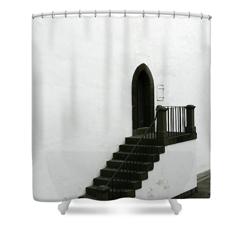 Black Color Shower Curtain featuring the photograph Wall With Black Door And Staircase In by David Santiago Garcia / Aurora Photos