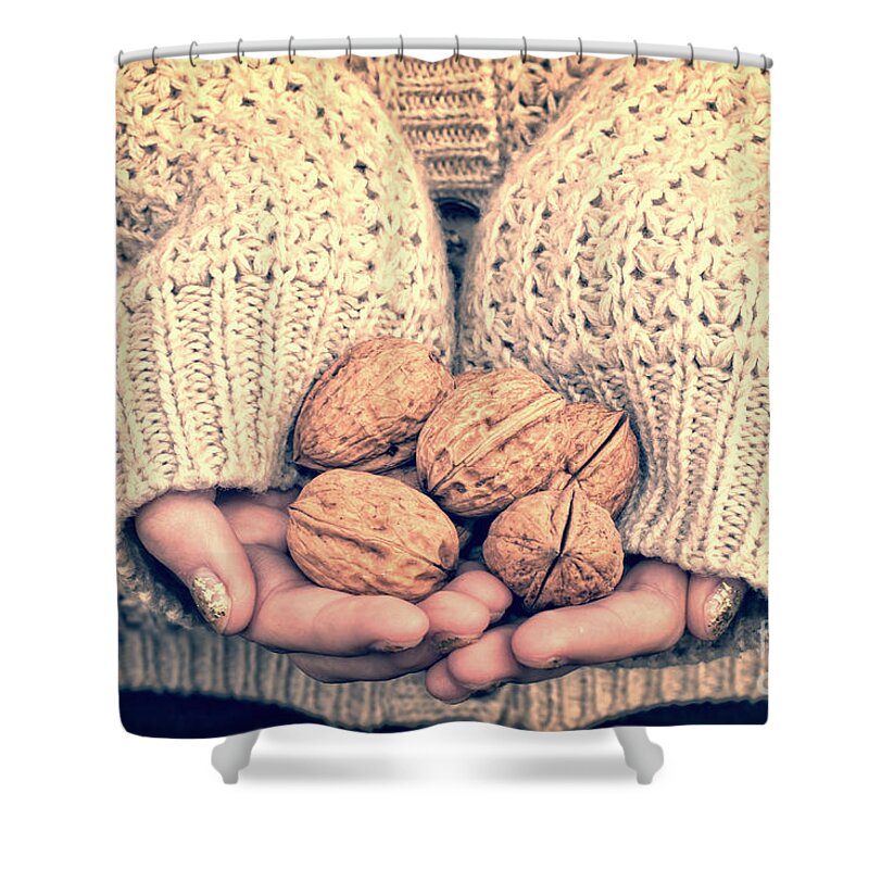 Nuts Shower Curtain featuring the photograph Wallnuts by Delphimages Photo Creations