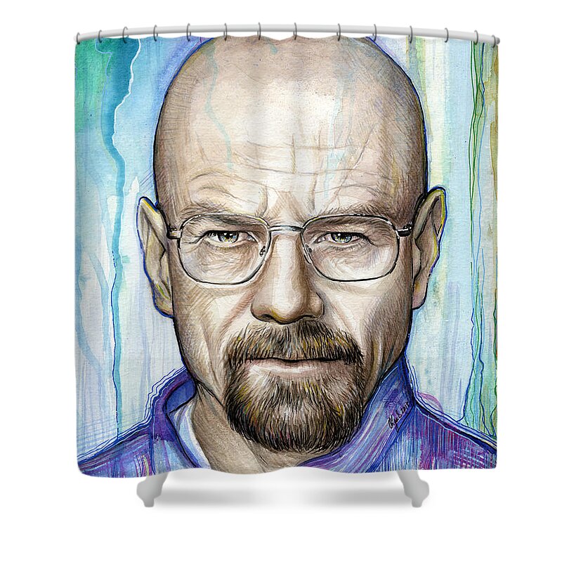 Breaking Bad Shower Curtain featuring the painting Walter White - Breaking Bad by Olga Shvartsur