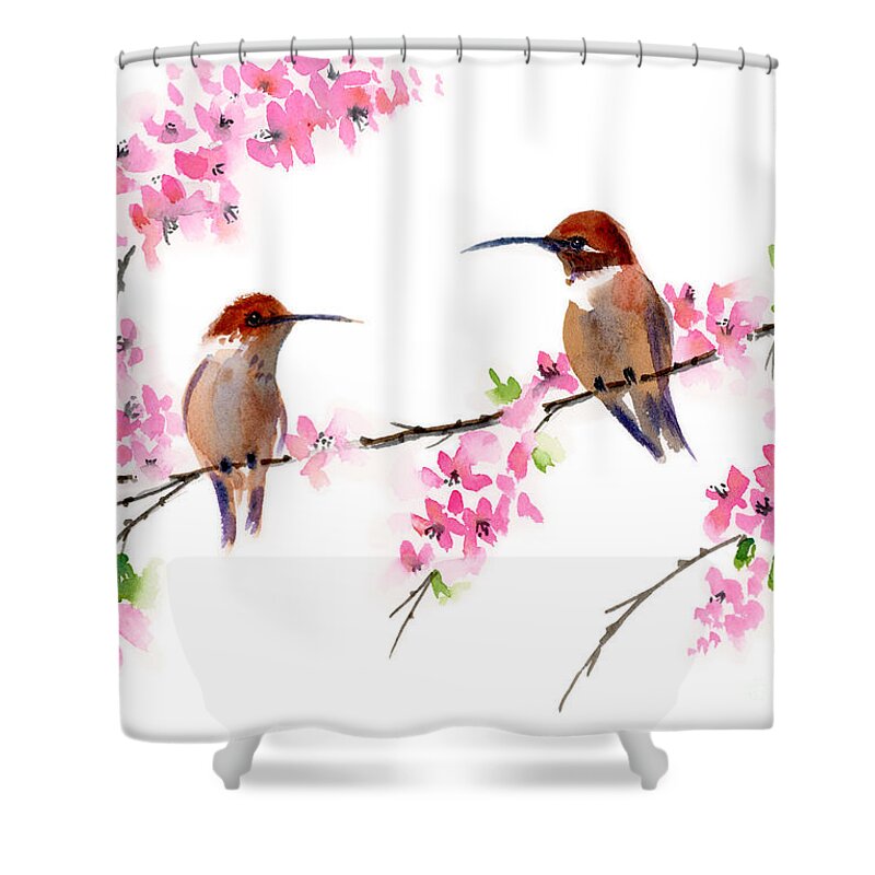 Hummingbird Shower Curtain featuring the painting Entre Nous by Amy Kirkpatrick