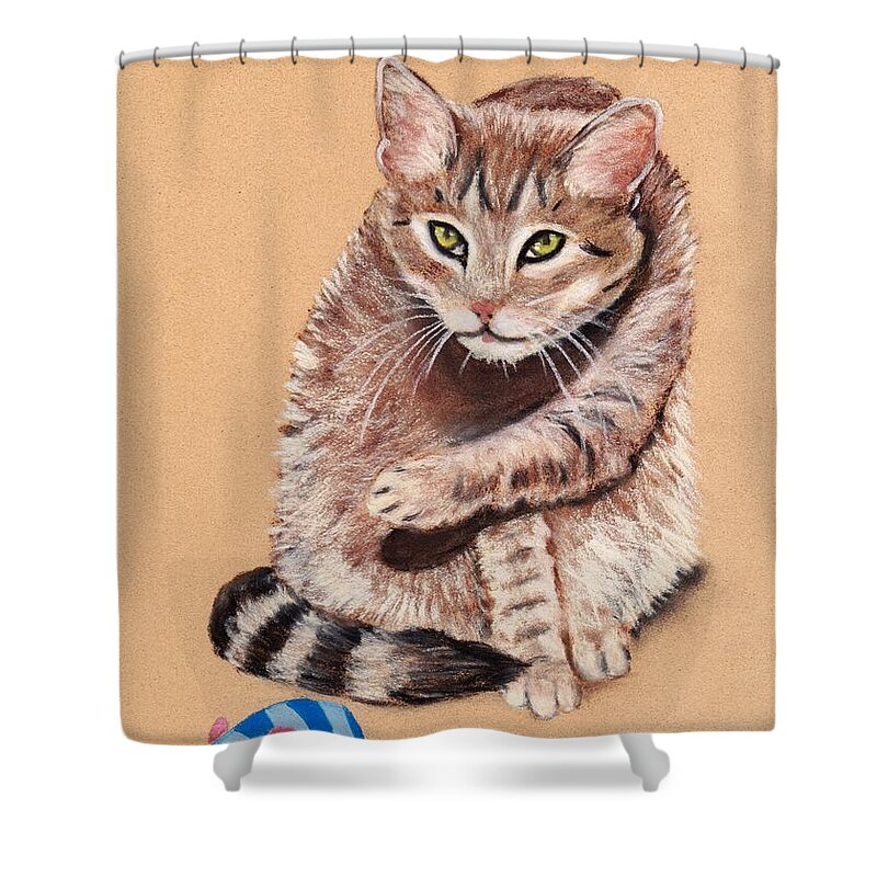 Cat Shower Curtain featuring the painting Want to Play by Anastasiya Malakhova
