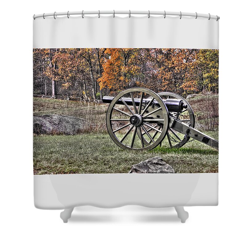 Civil War Shower Curtain featuring the photograph War Thunder - 4th New York Independent Battery Crawford Avenue Gettysburg by Michael Mazaika