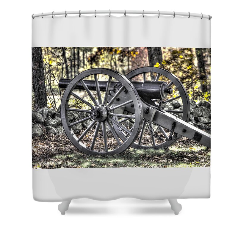 Civil War Shower Curtain featuring the photograph War Thunder - The Albemarle VA Artillery Wyatt's Battery-B1 West Confederate Ave Gettysburg by Michael Mazaika