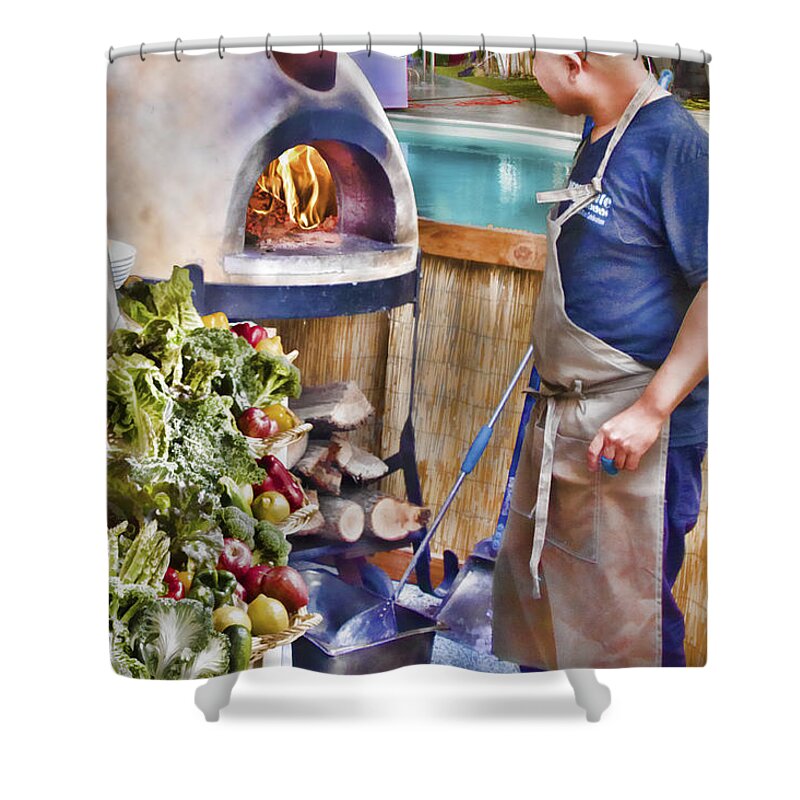 Warming The Pizza Oven Shower Curtain featuring the photograph Warming the Pizza Oven by Chuck Staley