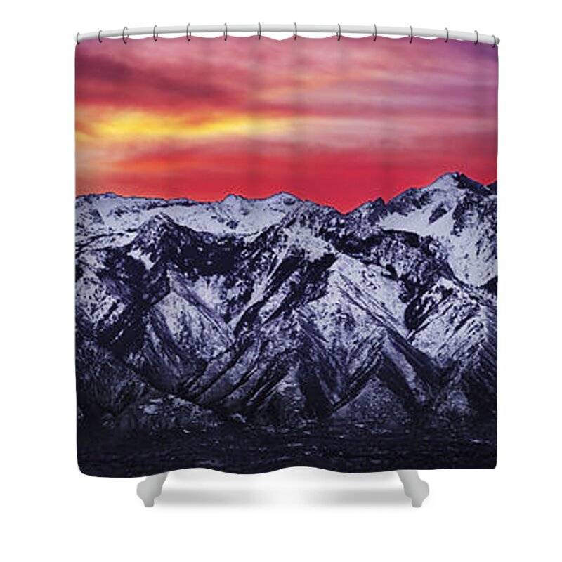 Sky Shower Curtain featuring the photograph Wasatch Sunrise 3x1 by Chad Dutson