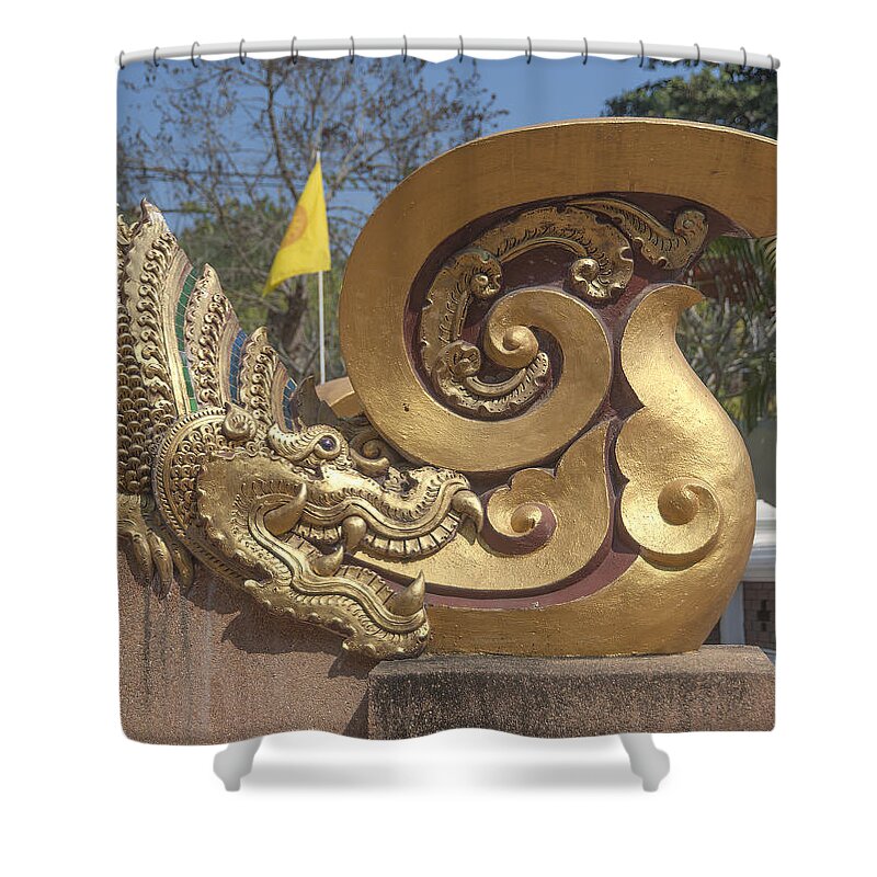 Scenic Shower Curtain featuring the photograph Wat Chedi Liem Phra Ubosot Makara and Stylized Naga DTHCM0838 by Gerry Gantt