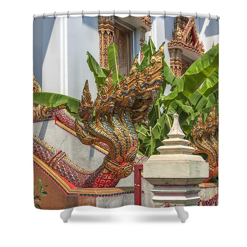 Temple Shower Curtain featuring the photograph Wat Dokmai Phra Ubosot Stair Naga DTHB1783 by Gerry Gantt