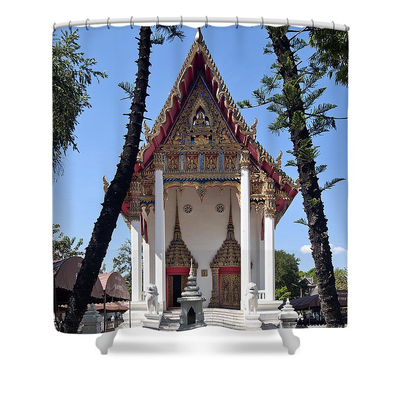 Scenic Shower Curtain featuring the photograph Wat Maneewanaram Ubosot DTHU663 by Gerry Gantt