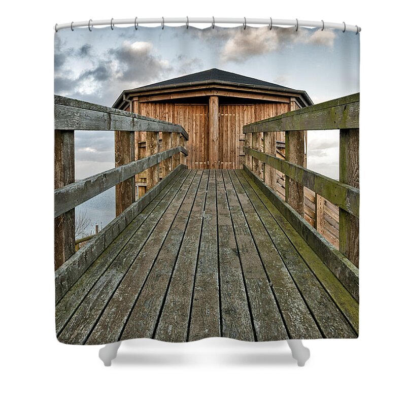 Wooden House Shower Curtain featuring the photograph Watch tower by Mike Santis